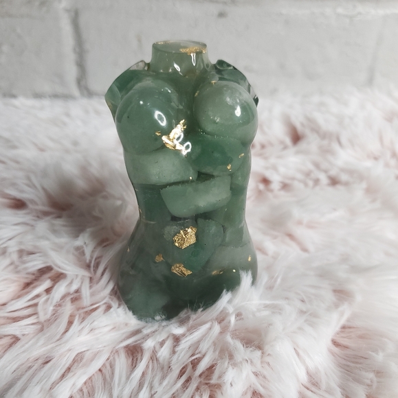 Aventurine and gold crystal goddess statue